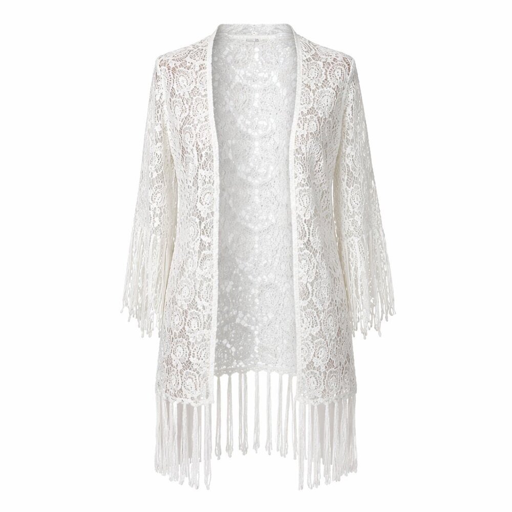 BKE Gimmicks Off-White Open Fringe Cardigan Size M